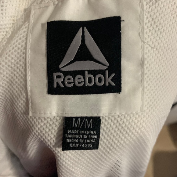 Reebok NEW Color Block Jacket White Navy Red Medium Lightweight Hood Outdoor - Picture 2 of 8
